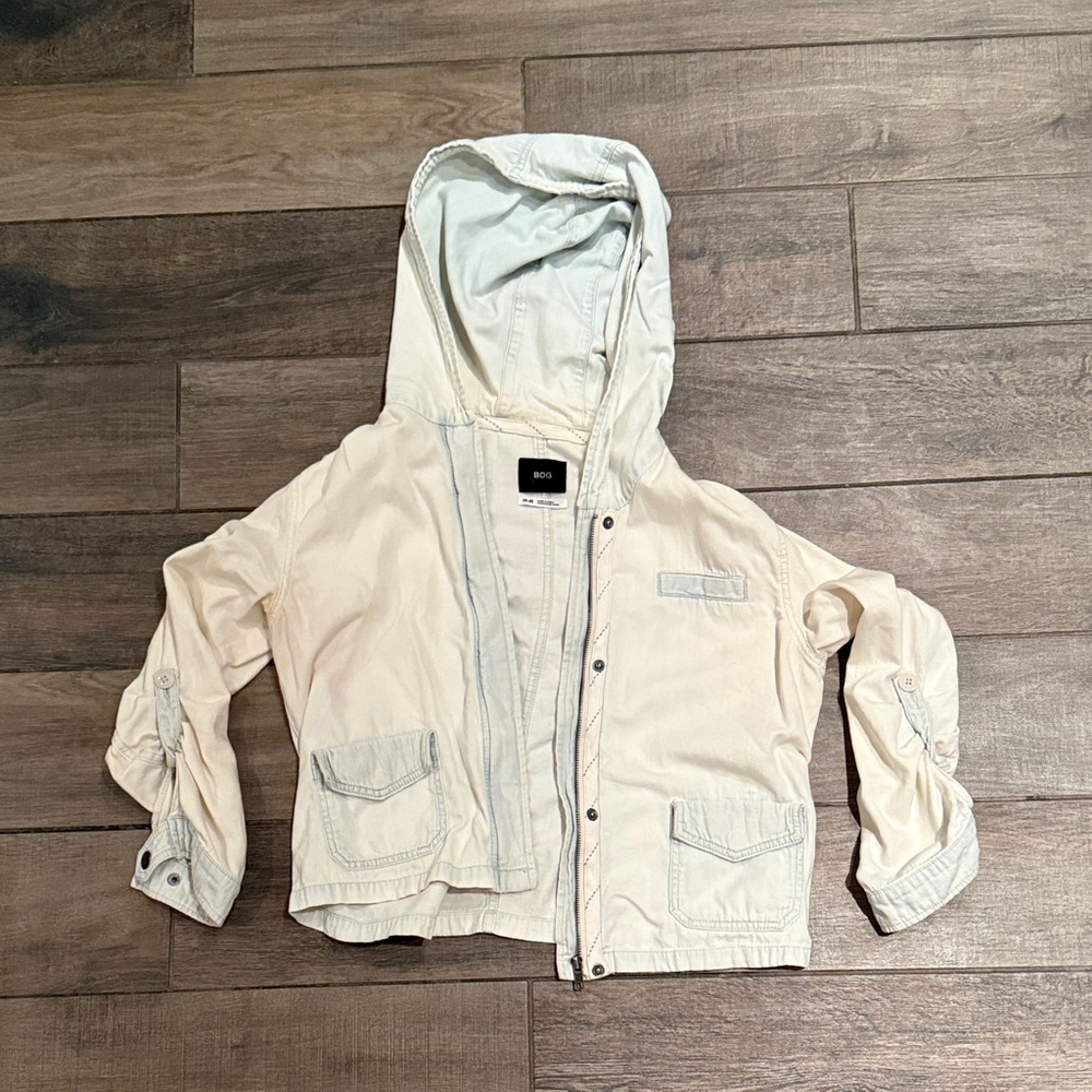 BDG Urban Outfitters Hooded Jean Jacket Cream Womens Medium